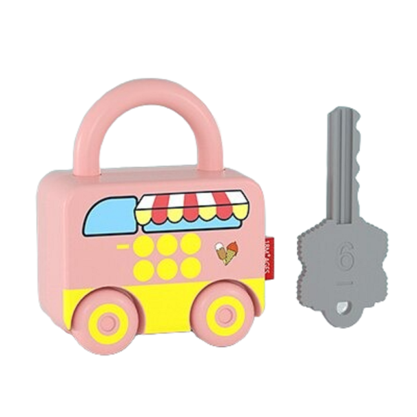 Coche de juguete educativo con cerradura para niños con llave rosa