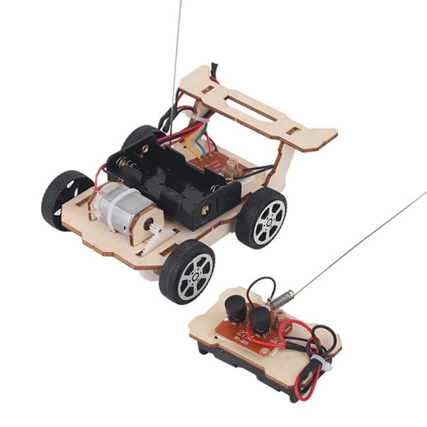 Coche teledirigido de madera con control remoto, modelo 3D, kit de construcción eléctrico a batería, juguete educativo para niños, kit de ciencia 1