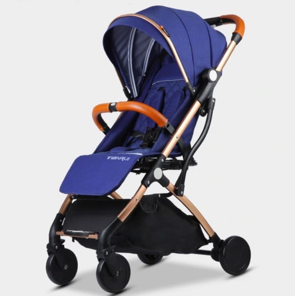 Cochecito de viaje para niños de 0 a 24 meses Plegado con una mano Marco de aluminio Capacidad de carga 25 kg Una vez plegado 48 x 23,5 x azul