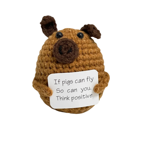 Cochon en crochet pour une énergie positive Décoration faite à la main avec une inscription motivante Cadeau original pour la chance Amulette pour une bonne humeur marron