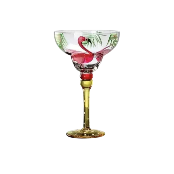 Cocktailglas Margarita 270 ml dekoreret glas motiv flamingo diameter 11 cm højde 18 cm glas til cocktails margarita eller blandede drinks 1