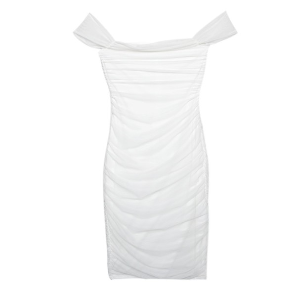 Cocktailkleid mit überschnittenen Schultern weiß XS