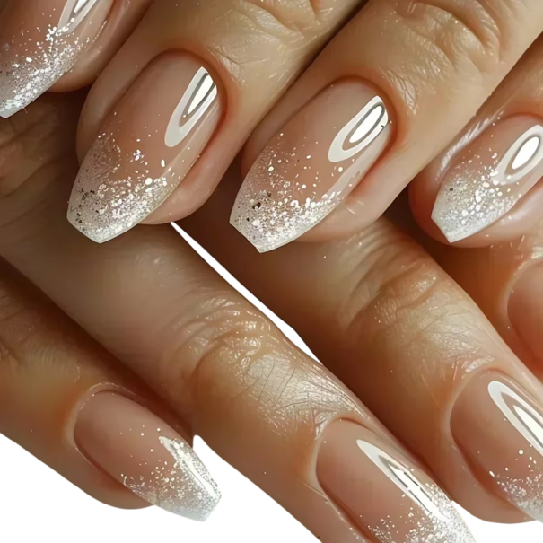 Coffin Nail Art Set 24 pcs Adhesive Artificial Nails with Subtle Ombre Transition Natural Look with Glitter 1