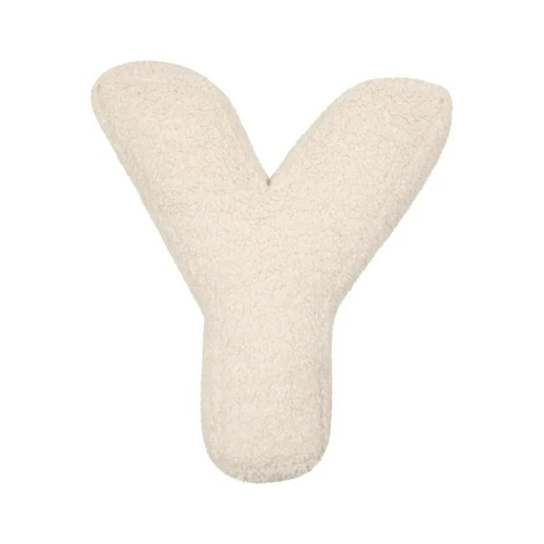 Cojín decorativo letra del alfabeto 40 × 35 × 10 cm Cojín de peluche de borreguito beige con relleno Cojín para la habitación infantil Y