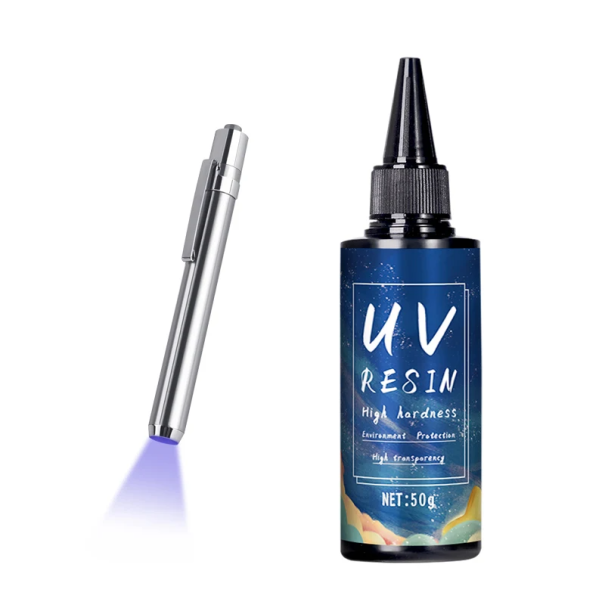 Cola de resina UV de secagem rápida Resina transparente para decorações de joias DIY Alta dureza cura UV com mini lâmpada LED roxa 1
