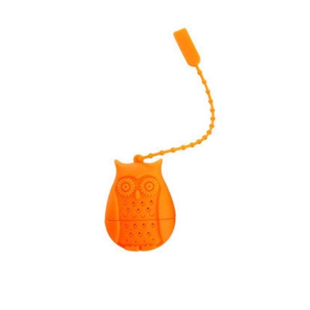 Colador de té de silicona con forma de búho naranja