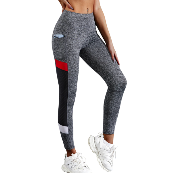 Colanți de yoga din plasă cu talie înaltă, modelatori de abdomen, cu buzunare laterale, elastici sport cu panouri laterale transparente gri L