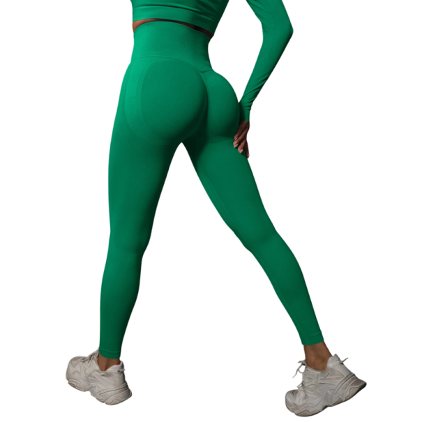 Colanți sport fără sudură cu talie înaltă, cu efect push-up, pentru femei, colanți de fitness pentru exerciții, pantaloni sport elastici verde S