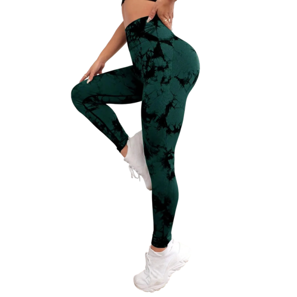 Colanți sport fără sudură pentru femei, talie înaltă, model tie-dye, elastici, lungi, antrenament, colanți slim fit, îmbrăcăminte de fitness verde inchis S
