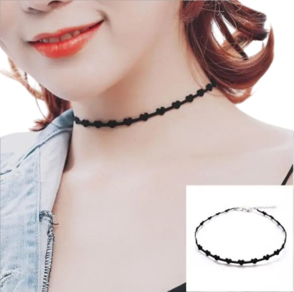 Colar choker de renda com corações, colar de fecho em aço inoxidável e liga de zinco, acessório preto para o pescoço 1