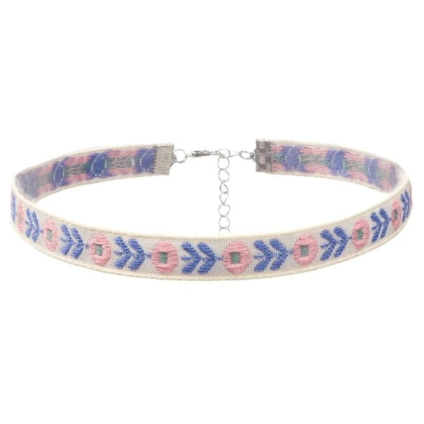 Colar choker feminino com padrão floral e fecho em algodão rosa acessório têxtil para o dia a dia 1