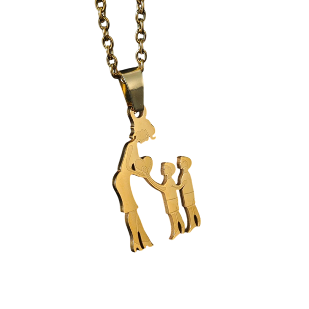 Colar com pendente de mãe e dois filhos Elegante joia em aço inoxidável Símbolo da família Presente para mamãe Motivo familiar significativo dourado
