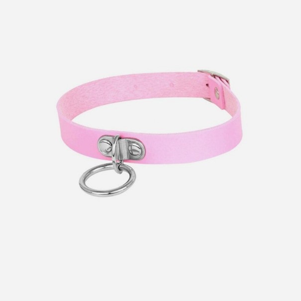 Colar de fita para senhora com círculo rosa claro