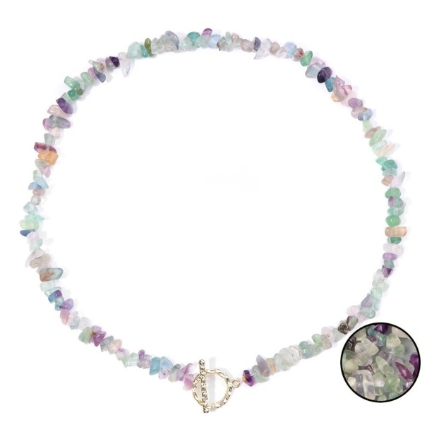 Colar de fluorite comprimento 45 cm ajustável pedras coloridas corrente dourada fecho em anel liga de zinco Para festas e uso diário 1