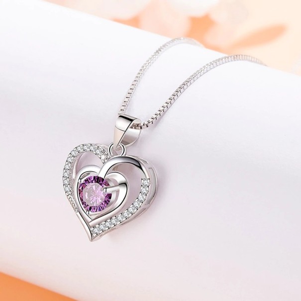 Colar feminino com coração D489 roxo
