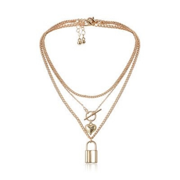 Colar feminino com coração e fecho dourado