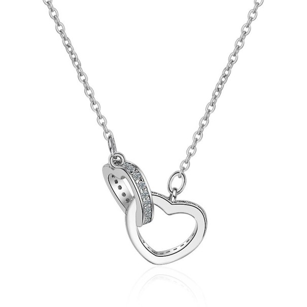 Colar feminino com corações entrelaçados M94 prateado