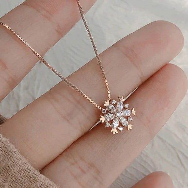 Colar feminino com floco de neve D485 rosa velho