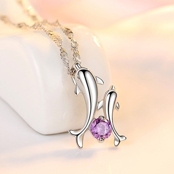 Colar feminino com golfinhos D441 roxo