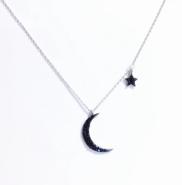 Colar feminino com lua e estrela G580 prateado