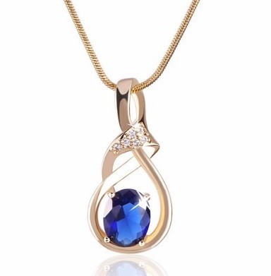 Colar feminino dourado com zircão J3066 azul