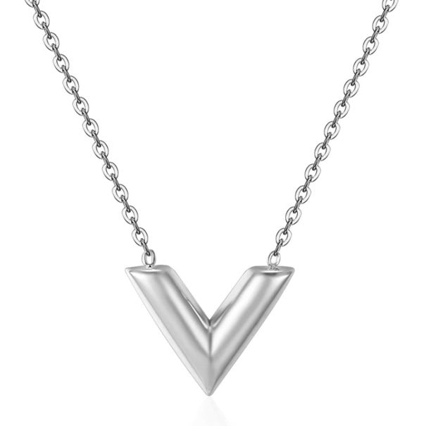 Colar feminino letra V G830 prateado