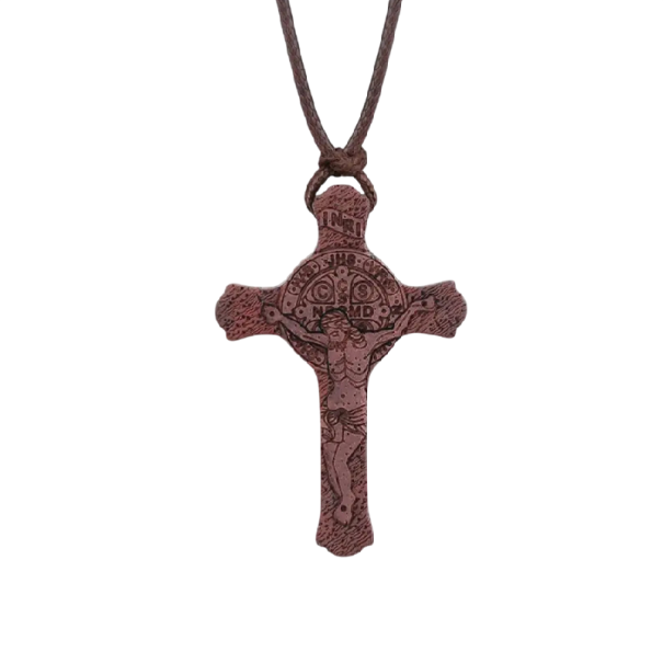 Colar ortodoxo com cruz detalhe gravado comprimento ajustável 30–65 cm madeira natural pendente para uso diário 1