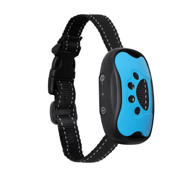 Colar vibratório anti-ladridos para cães Recarregável via USB À prova de água Colar de treino com apito e vibração Circunferência ajustável 22–56 cm azul