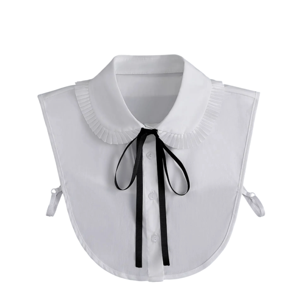 Colarinho falso para mulheres deitado branco com laço preto Colarinho removível elegante com fita contrastante para um visual sofisticado 1