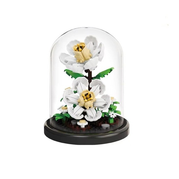 Colecção de micro peças de construção camélia 85 x 85 x 106 mm 174 pcs Modelo floral em vaso em caixa transparente Decoração doméstica elegante e presente criativo 1