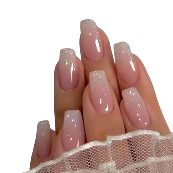 Colección Brillante de Uñas Artificiales 24 Pzs Forma Coffin Media Tips Adhesivos Acrílicos con Efecto Ombré para una Manicura Destacada 1