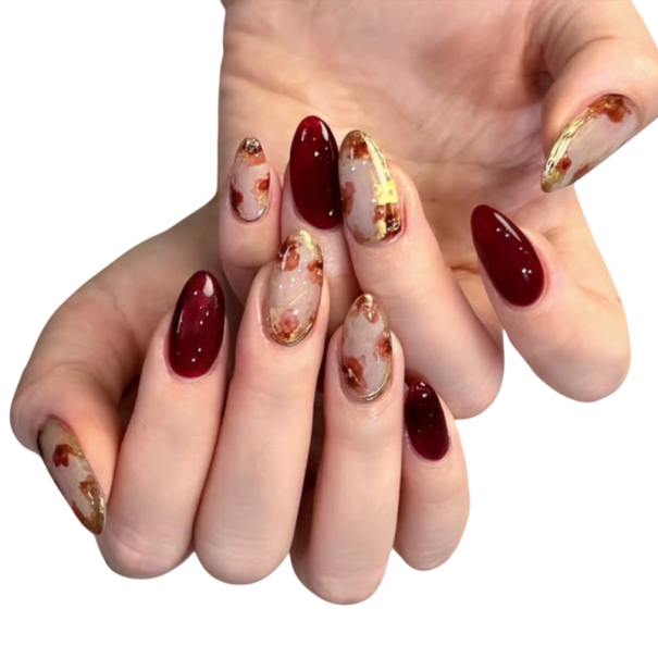 Colección de uñas decorativas en forma de almendra 25,6–18,3 mm 12 tamaños 24 uñas postizas brillantes con patrones adorables y pegamento 1