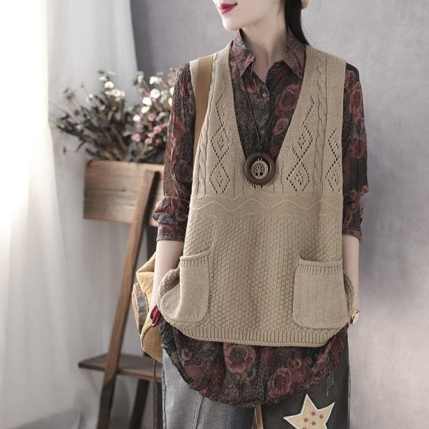 Colete de malha feminino P2262 bege M