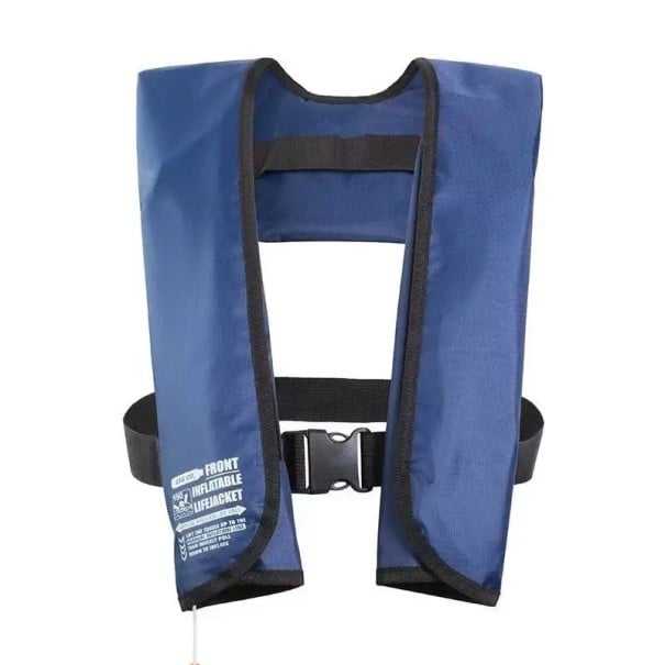 Colete de salvação insuflável 150 N para adultos até 150 kg insuflação manual com cartucho de CO₂ de 33 g desportos aquáticos pesca navegação segurança PFD azul escuro