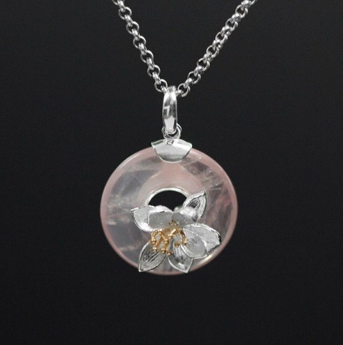 Colgante de plata para mujer con cadena Lotus rosa
