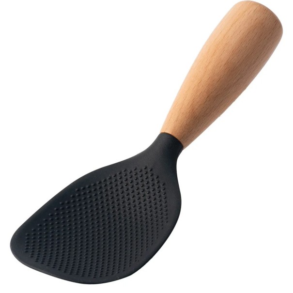 Colher de arroz de silicone para a cozinha 21 x 7,5 cm Colher antiaderente Resistente ao calor Utensílio de cozinha com pega antiderrapante preto