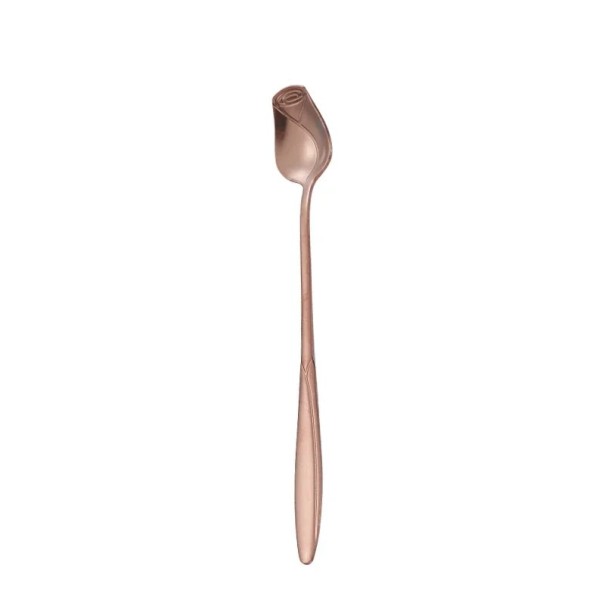 Colher de chá em aço inoxidável 13,2 cm Colher de mistura longa para chá café mel sobremesa salada Colher decorativa de aço inoxidável utensílios de cozinha rosa velho