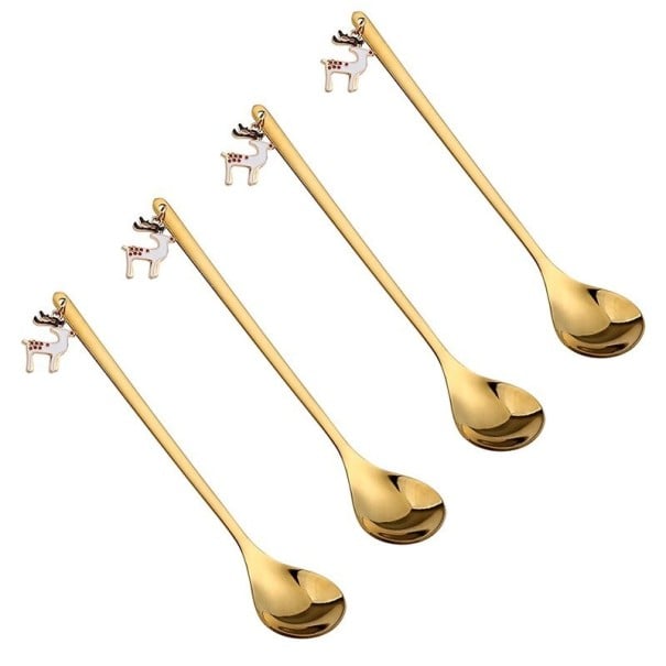 Colheres de Natal com rena 4 pcs dourado