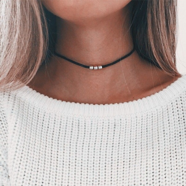 Colier choker pentru femei cu margele argint