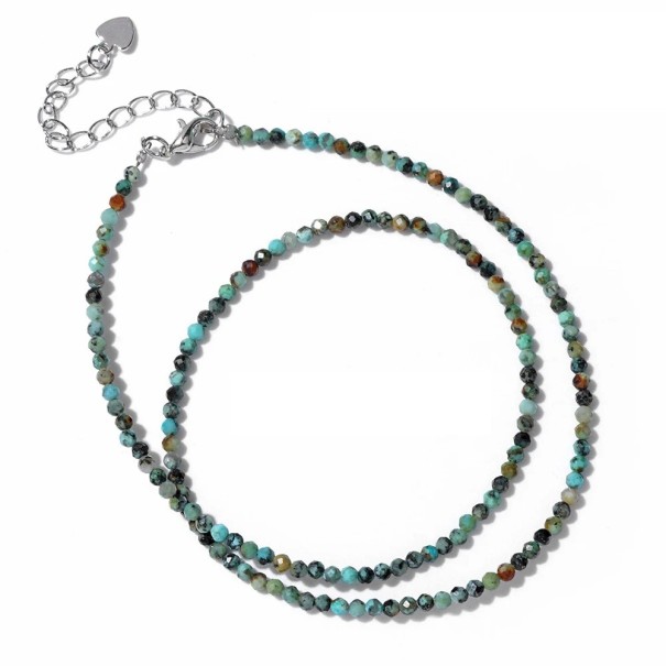 Colier din turcoaz african, perle de 2 mm, lungime 40 cm, lanț ajustabil verde-turcoaz, de culoare argintie, aliaj de zinc pentru femei 1