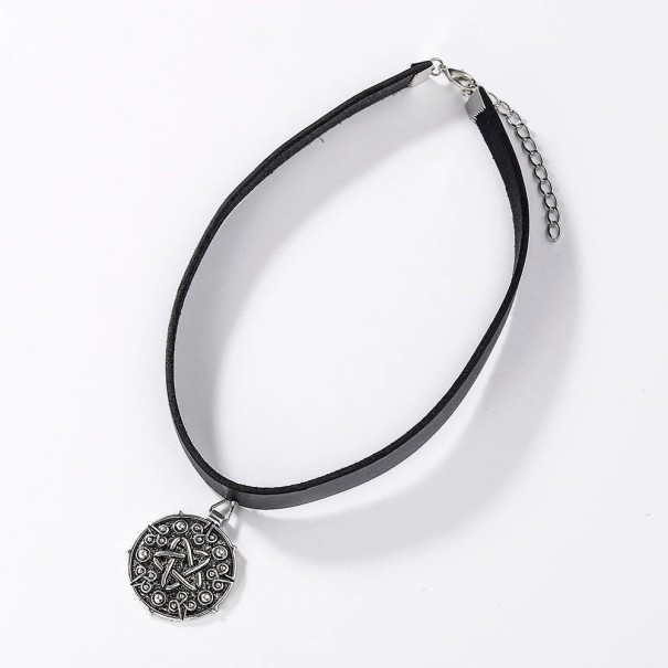 Collana choker in pelle da donna con ciondolo argento