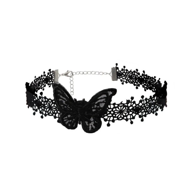 Collana choker in pizzo per donna con farfalla e chiusura in pizzo e lega di zinco nera accessorio di moda per il collo per uso quotidiano 1