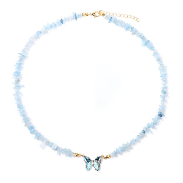 Collana con farfalla e acquamarina ciondolo 22 x 17 mm pietre azzurre catena color oro lega di zinco Per feste e come regalo 1