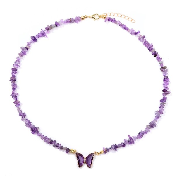 Collana con farfalla e ametista ciondolo 22 x 17 mm pietre viola catena color oro lega di zinco Per feste matrimoni e come regalo 1