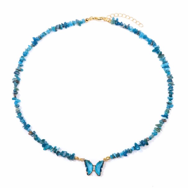 Collana con farfallina e pendente in apatite 22 x 17 mm pietre blu catena color oro lega di zinco Per feste matrimoni e come regalo 1