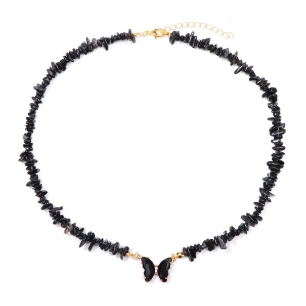 Collana con farfallina e pendente in ossidiana 22 x 17 mm pietre nere catena color oro lega di zinco Per feste matrimoni e come regalo 1