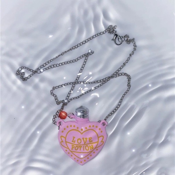Collana da donna con ciondolo bottiglia d'amore rosa