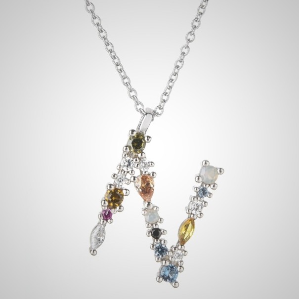 Collana da donna con lettere dell'alfabeto argento N