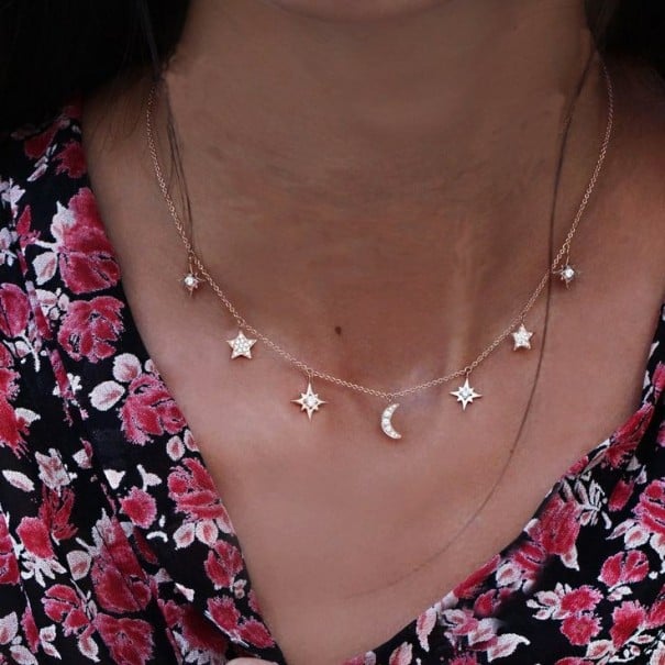 Collana da donna con luna e stelle oro