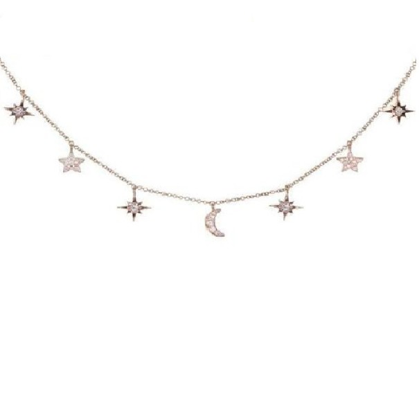 Collana da donna con luna e stelle rosa antico